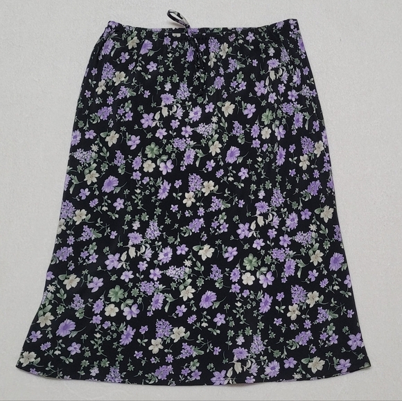 Vintage Studio 90s Purple Ditsy Floral Crepe Bow Waist Flowy Hem Mini Skirt M - Picture 2 of 9